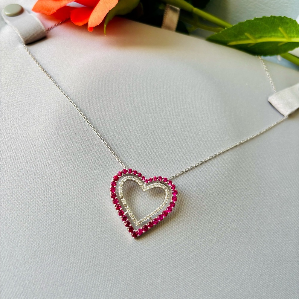 Sterling Silver Ruby Heart Pendant Necklace Romantic Jewelry